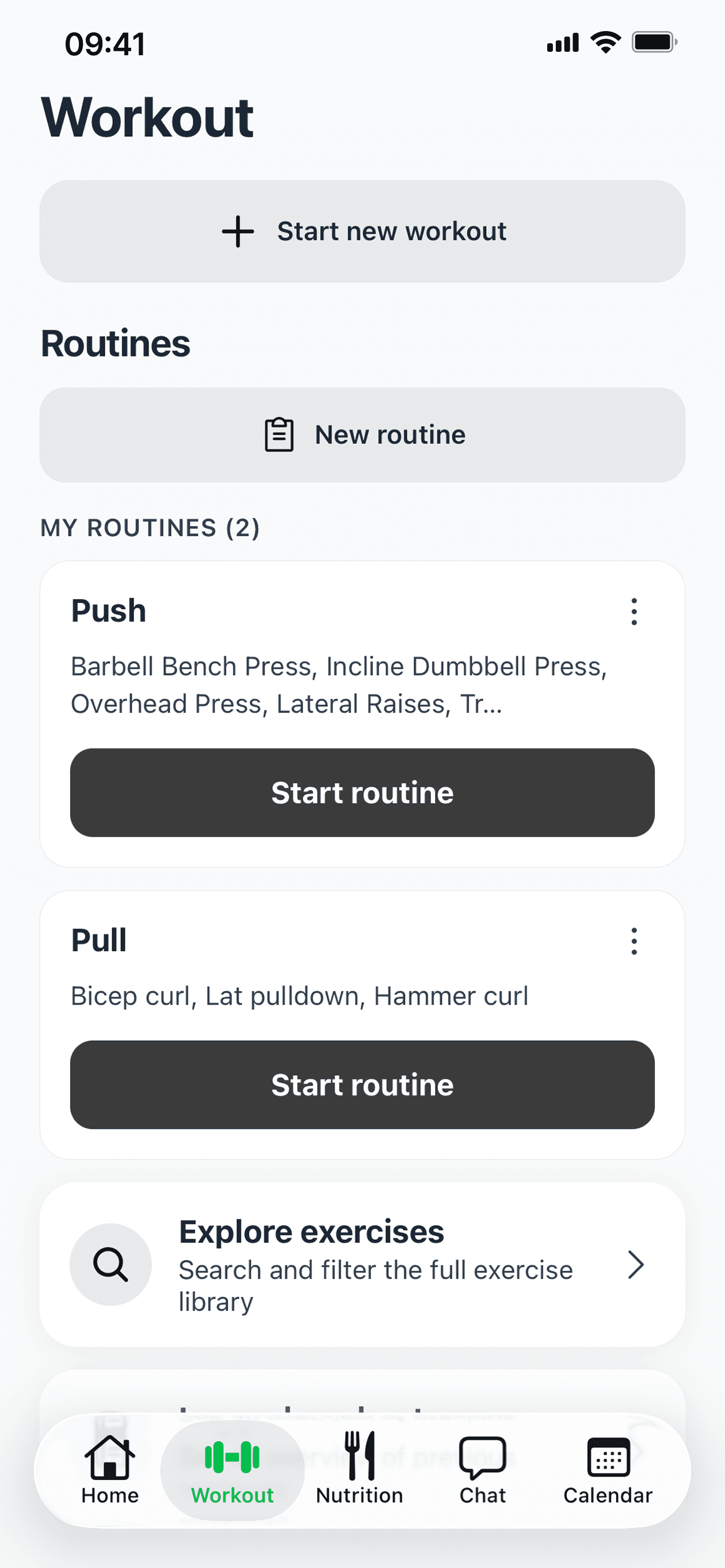 Screenshot of the Routines screen in Yosano