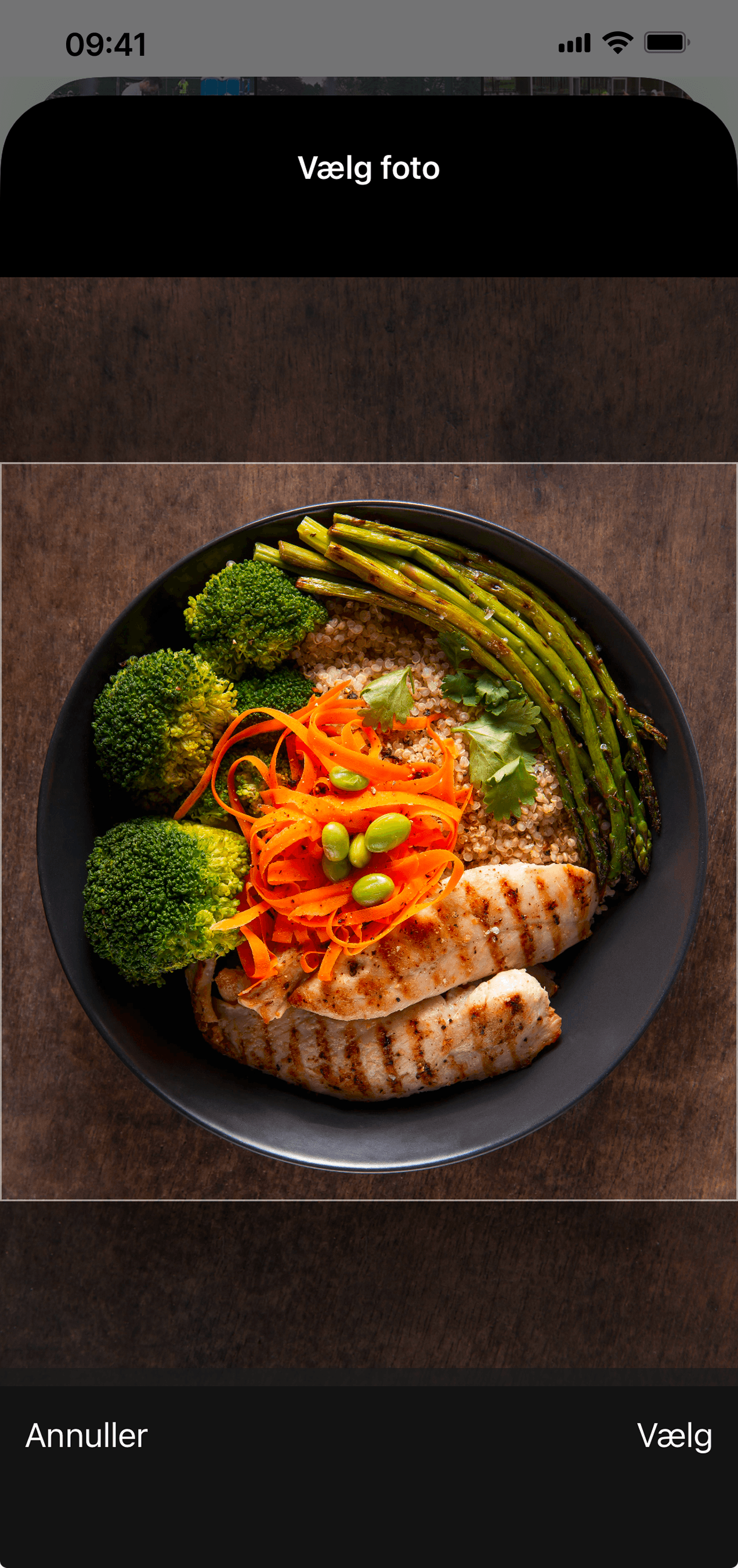 Screenshot of choosing a meal photo to scan in Yosano